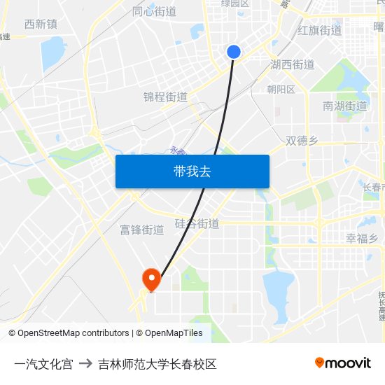 一汽文化宫 to 吉林师范大学长春校区 map