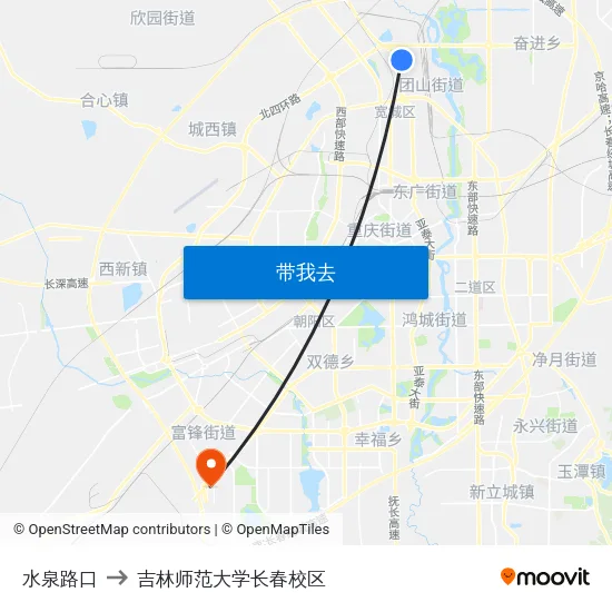 水泉路口 to 吉林师范大学长春校区 map