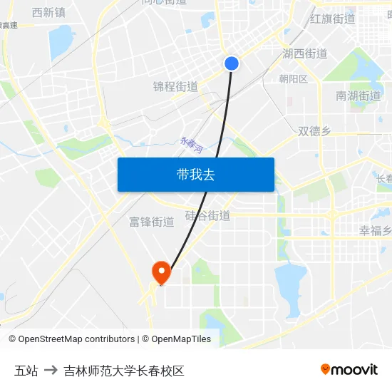 五站 to 吉林师范大学长春校区 map