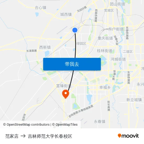 范家店 to 吉林师范大学长春校区 map
