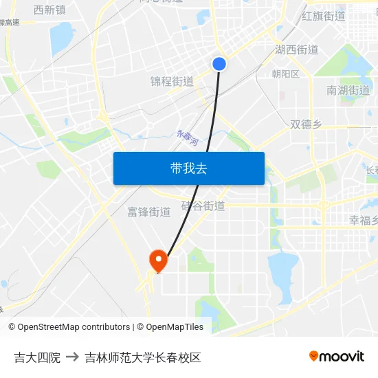 吉大四院 to 吉林师范大学长春校区 map