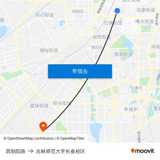 西朝阳路 to 吉林师范大学长春校区 map