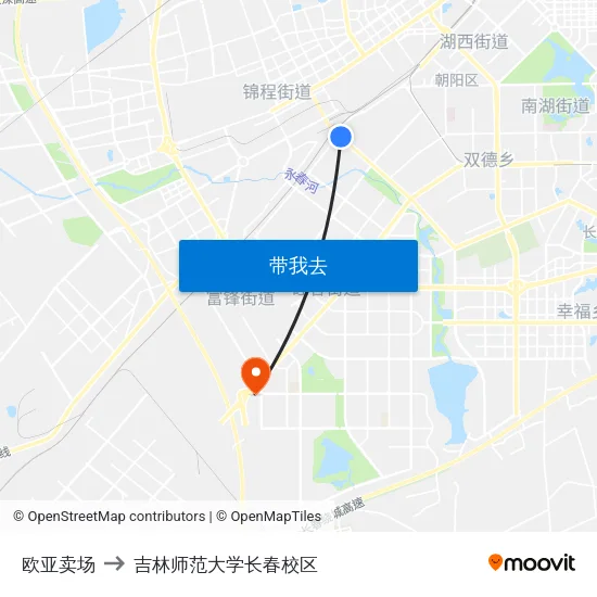 欧亚卖场 to 吉林师范大学长春校区 map