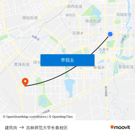 建民街 to 吉林师范大学长春校区 map
