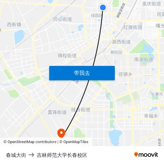 春城大街 to 吉林师范大学长春校区 map