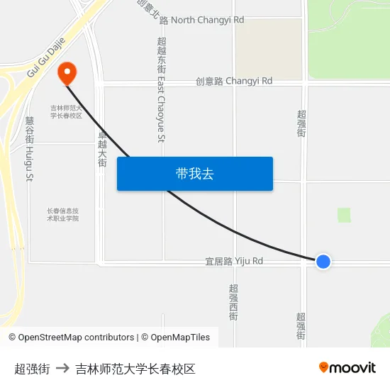超强街 to 吉林师范大学长春校区 map