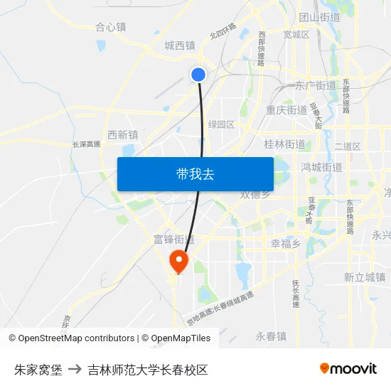 朱家窝堡 to 吉林师范大学长春校区 map