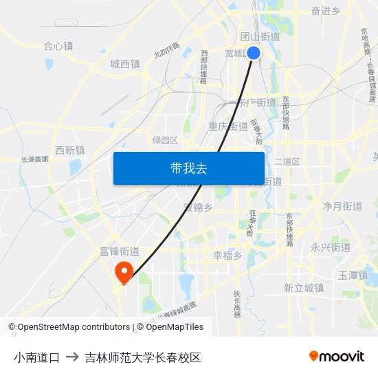 小南道口 to 吉林师范大学长春校区 map