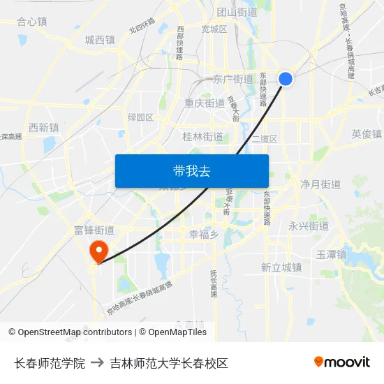 长春师范学院 to 吉林师范大学长春校区 map