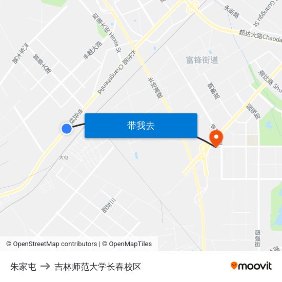 朱家屯 to 吉林师范大学长春校区 map