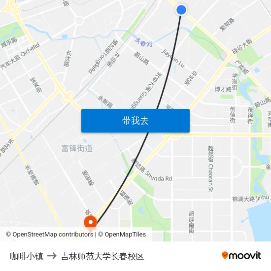 咖啡小镇 to 吉林师范大学长春校区 map