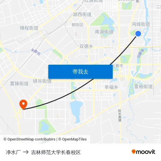 净水厂 to 吉林师范大学长春校区 map