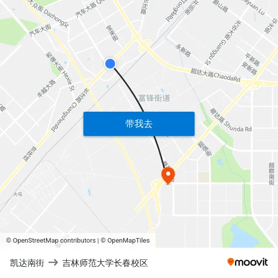 凯达南街 to 吉林师范大学长春校区 map
