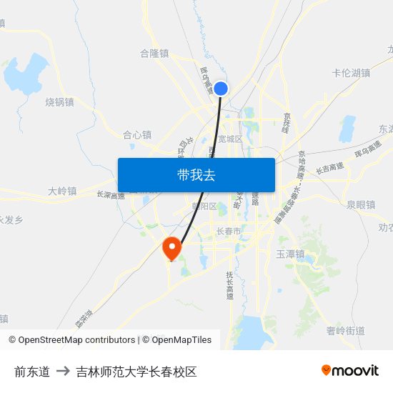 前东道 to 吉林师范大学长春校区 map