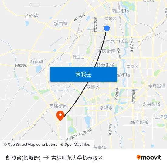 凯旋路(长新街) to 吉林师范大学长春校区 map