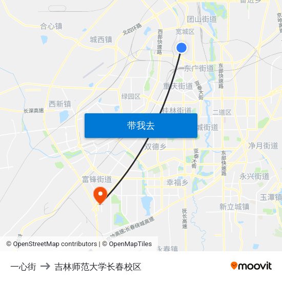 一心街 to 吉林师范大学长春校区 map