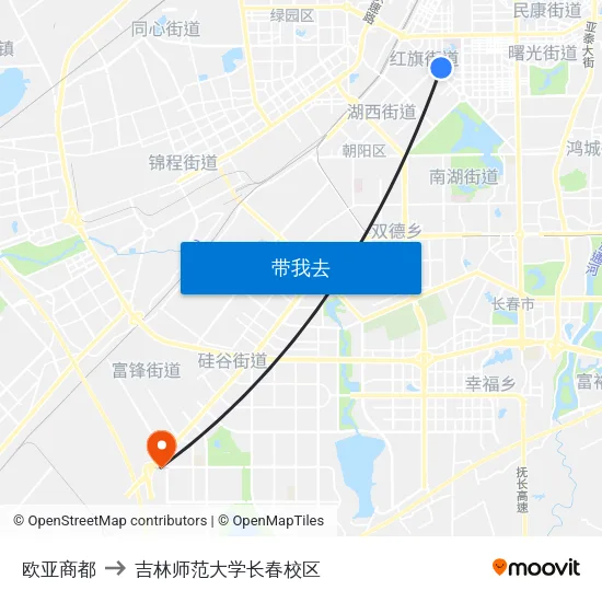 欧亚商都 to 吉林师范大学长春校区 map