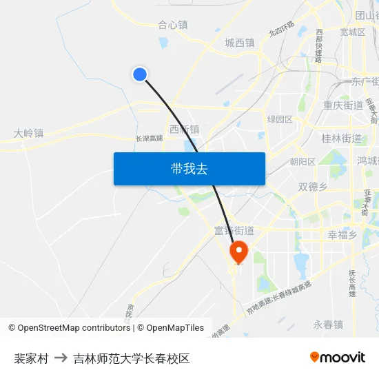 裴家村 to 吉林师范大学长春校区 map