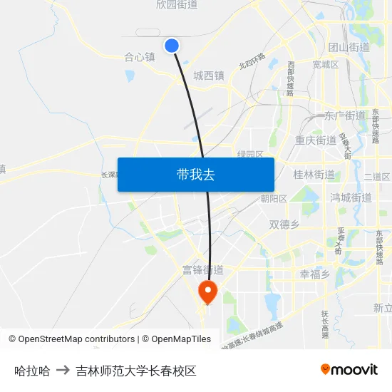 哈拉哈 to 吉林师范大学长春校区 map