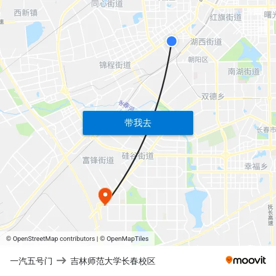 一汽五号门 to 吉林师范大学长春校区 map
