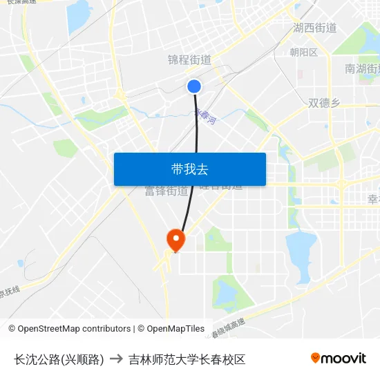 长沈公路(兴顺路) to 吉林师范大学长春校区 map