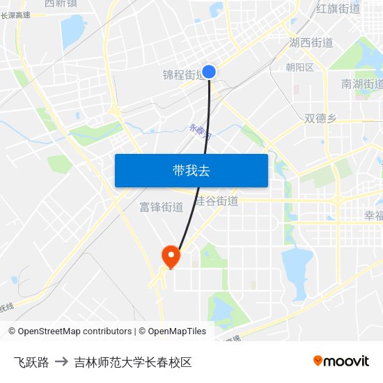 飞跃路 to 吉林师范大学长春校区 map