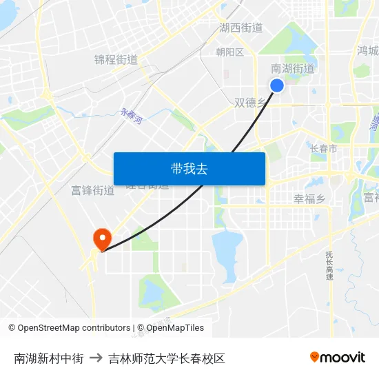 南湖新村中街 to 吉林师范大学长春校区 map