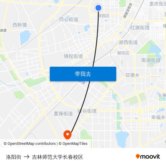 洛阳街 to 吉林师范大学长春校区 map