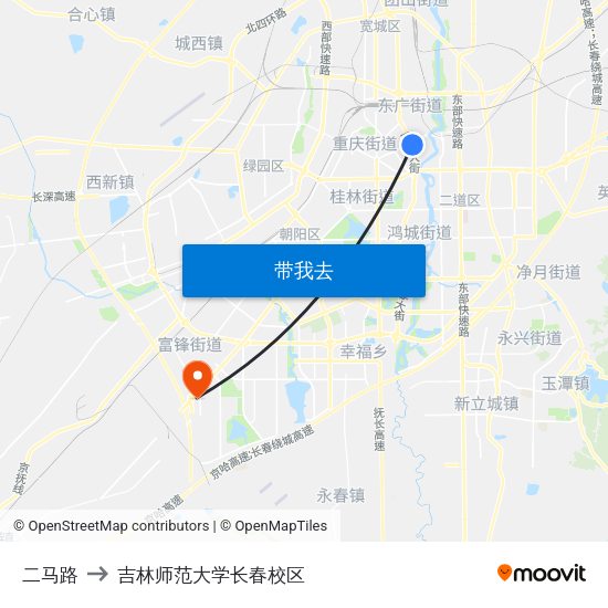 二马路 to 吉林师范大学长春校区 map