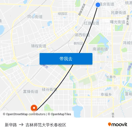 新华路 to 吉林师范大学长春校区 map