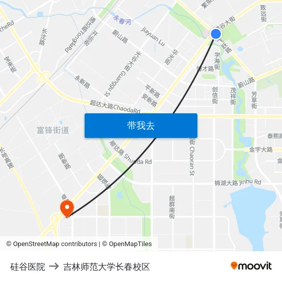 硅谷医院 to 吉林师范大学长春校区 map
