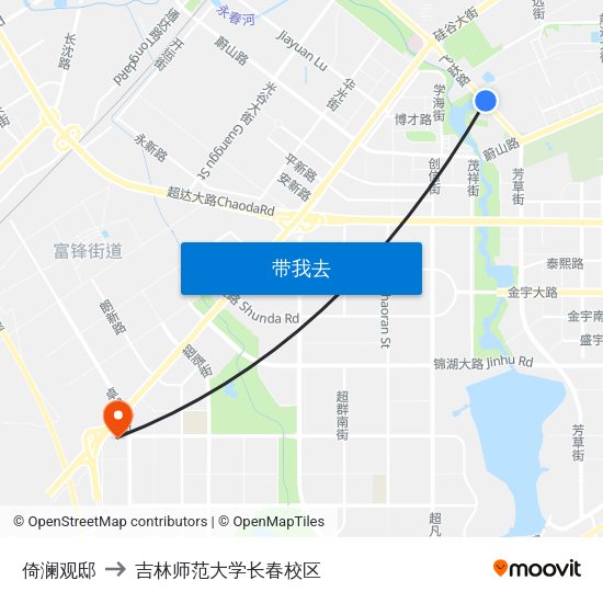 倚澜观邸 to 吉林师范大学长春校区 map