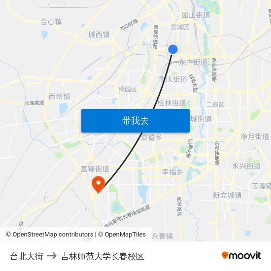 台北大街 to 吉林师范大学长春校区 map