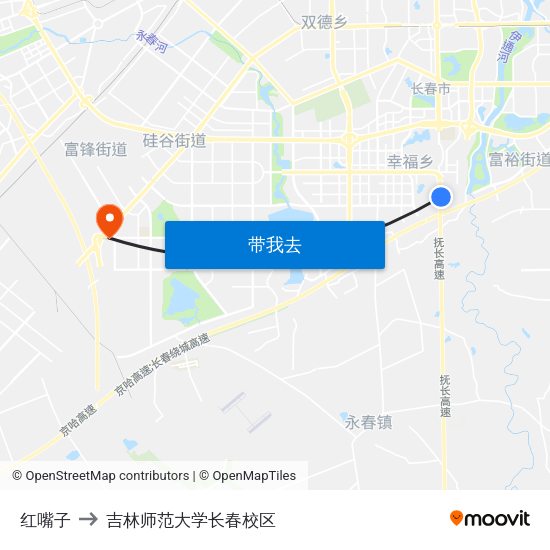 红嘴子 to 吉林师范大学长春校区 map