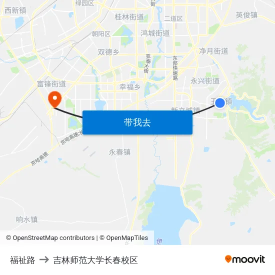 福祉路 to 吉林师范大学长春校区 map
