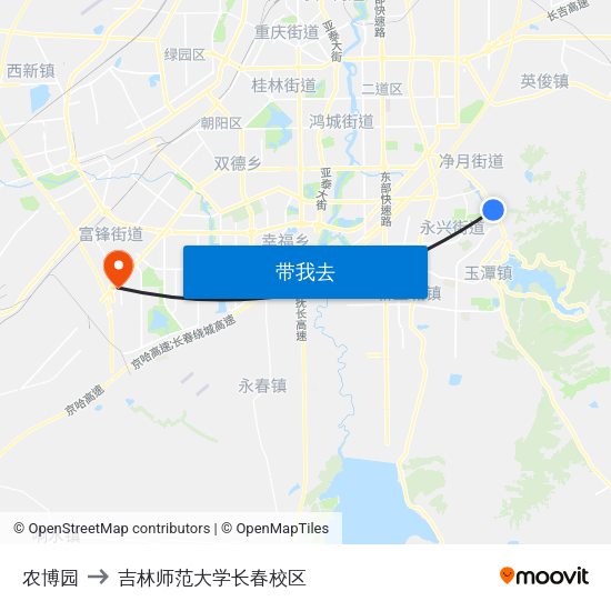 农博园 to 吉林师范大学长春校区 map