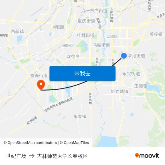 世纪广场 to 吉林师范大学长春校区 map