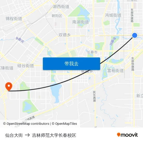 仙台大街 to 吉林师范大学长春校区 map