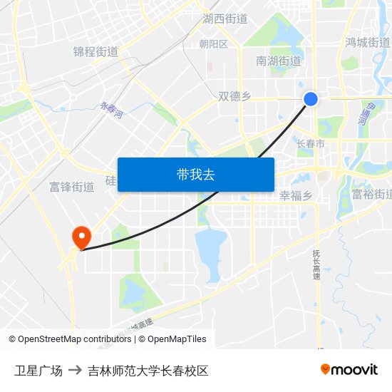 卫星广场 to 吉林师范大学长春校区 map