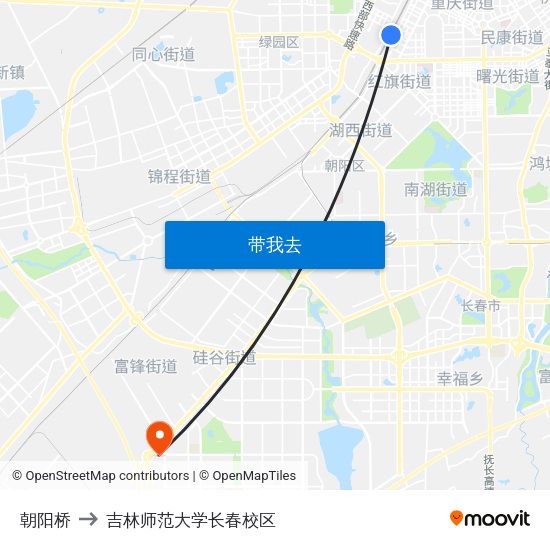 朝阳桥 to 吉林师范大学长春校区 map