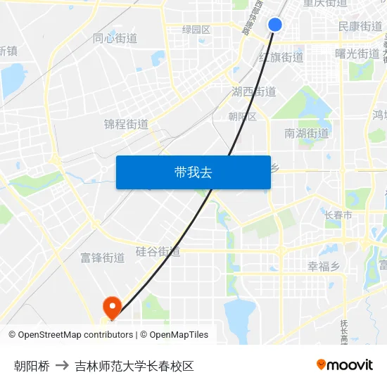 朝阳桥 to 吉林师范大学长春校区 map