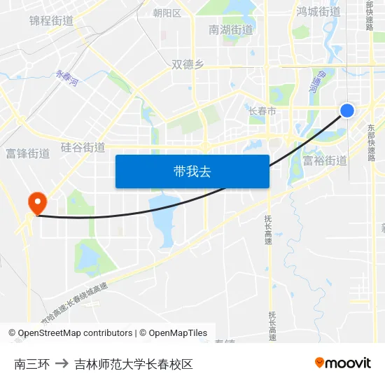 南三环 to 吉林师范大学长春校区 map