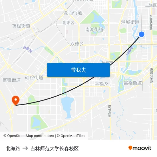 北海路 to 吉林师范大学长春校区 map