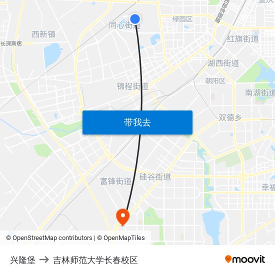 兴隆堡 to 吉林师范大学长春校区 map