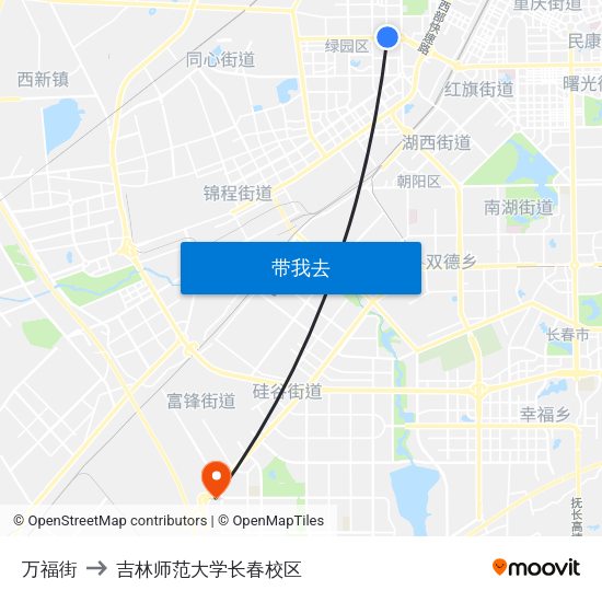 万福街 to 吉林师范大学长春校区 map