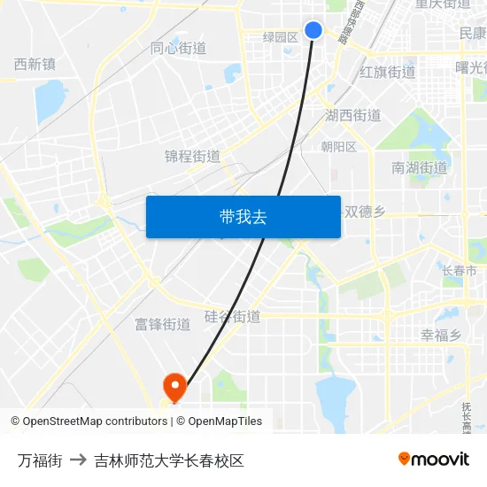 万福街 to 吉林师范大学长春校区 map