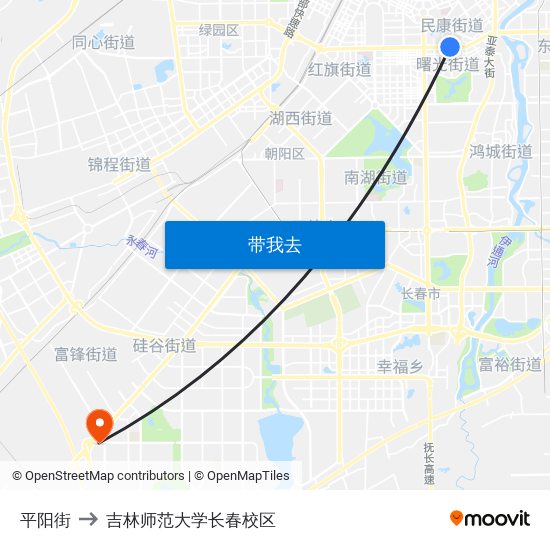 平阳街 to 吉林师范大学长春校区 map
