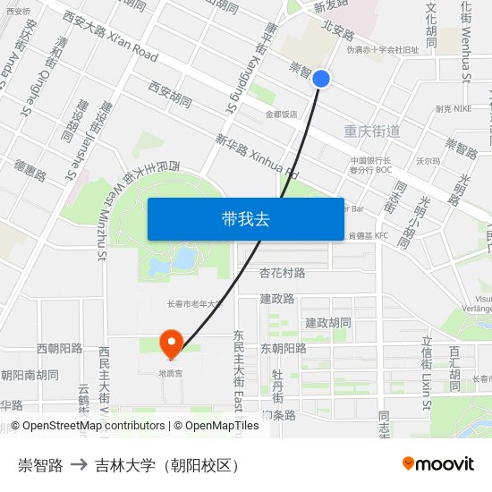 崇智路 to 吉林大学（朝阳校区） map