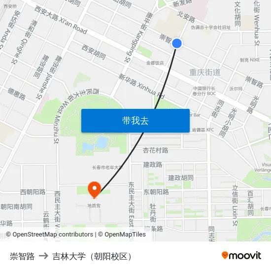 崇智路 to 吉林大学（朝阳校区） map