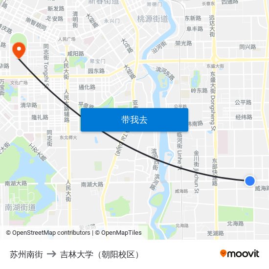 苏州南街 to 吉林大学（朝阳校区） map